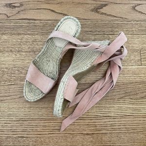 LOEFFLER RANDALL WOVEN SUEDE ANKLE WRAP WEDGE